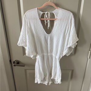 White Lace Trim Romper
